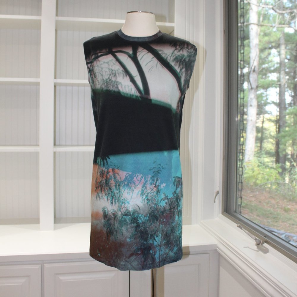 Mc Alexander McQueen graphic print cotton sleeveless pull on mini dress Sz.S